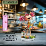 1pc 2d flat Rotating acrylic centerpiece featuring a joyful girl with pink hair and a glowing fairy ideal for festive celebrations and whimsical home displays