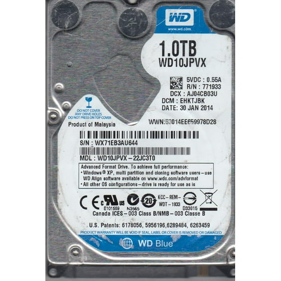 WD10JPVX-22JC3T0, DCM EHKTJBK, Western Digital 1TB SATA 2.5 Hard Drive