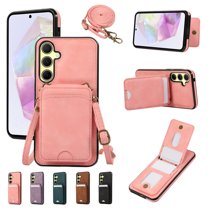 for Samsung Galaxy A54 5G Wallet Case with Shoulder Lanyard Strap, Crossbody Phone Case with Card Holder Slots for Women Girls, Luxury PU Leather Flip Stand Purse Cover Shockproof Case, Pink