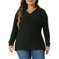 thumbnail image 1 of GRACE & GRANDEUR Women's Plus Size Loose Polo V Neck Long Sleeve T Shirts Tops Collared Ribbed Brushed Top Sweater Casual 3X Black, 1 of 5