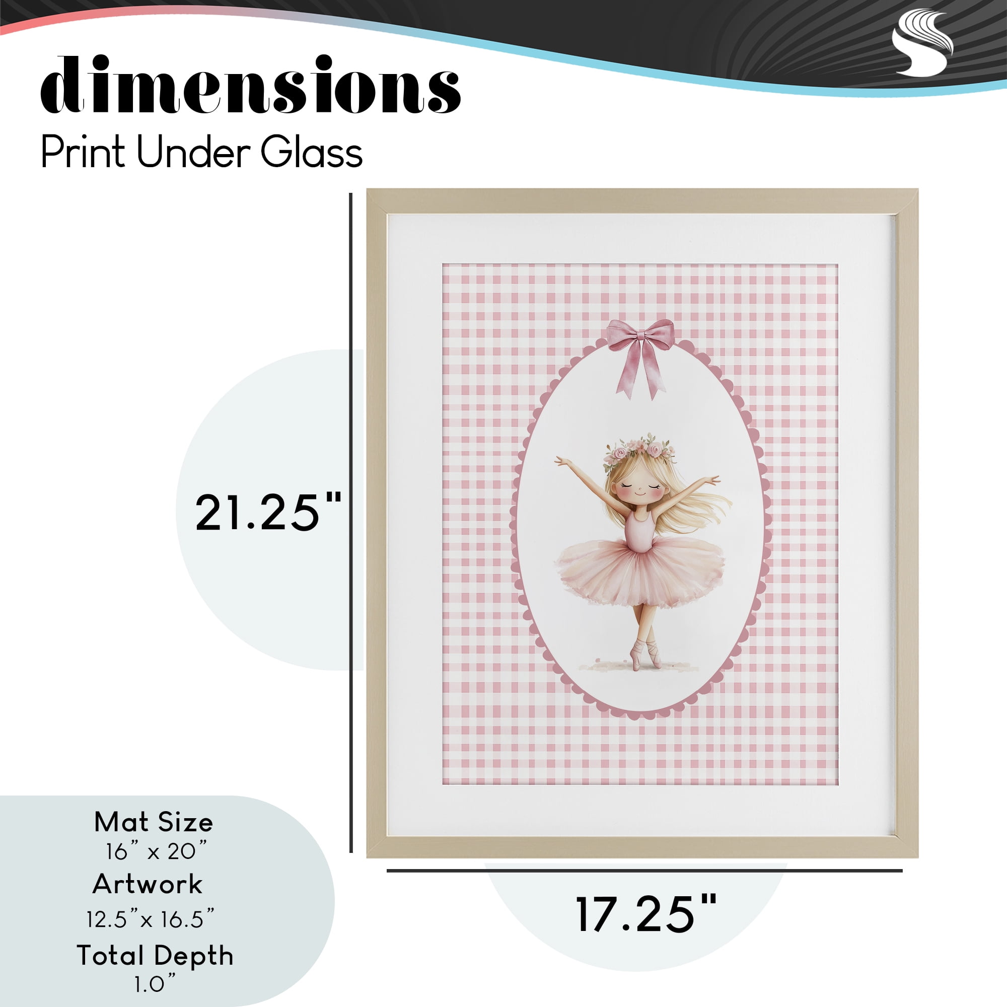 Ballerina on Pink Checkered Birch Framed Print Under Glass, design by Christine Simpson Art