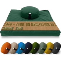 Cotton Meditation Cushion and Mat Set - Organic Buckwheat Filled Round Zafu Meditation Pillow and Cotton Filled Zabuton Floor Pad - Made in USA, Forest Green