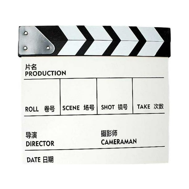 Cateissary Accesorio de claqueta de película, placa de aviso, patrón impreso, madera resistente, claquetas de Director, accesorios de pizarra de Electrónica blanco chino grande 30*27 CM