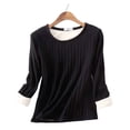 thumbnail image 1 of DYMADE Women Knit Fabric Inner Plush Long Sleeve Bottom T-shirt, 1 of 2