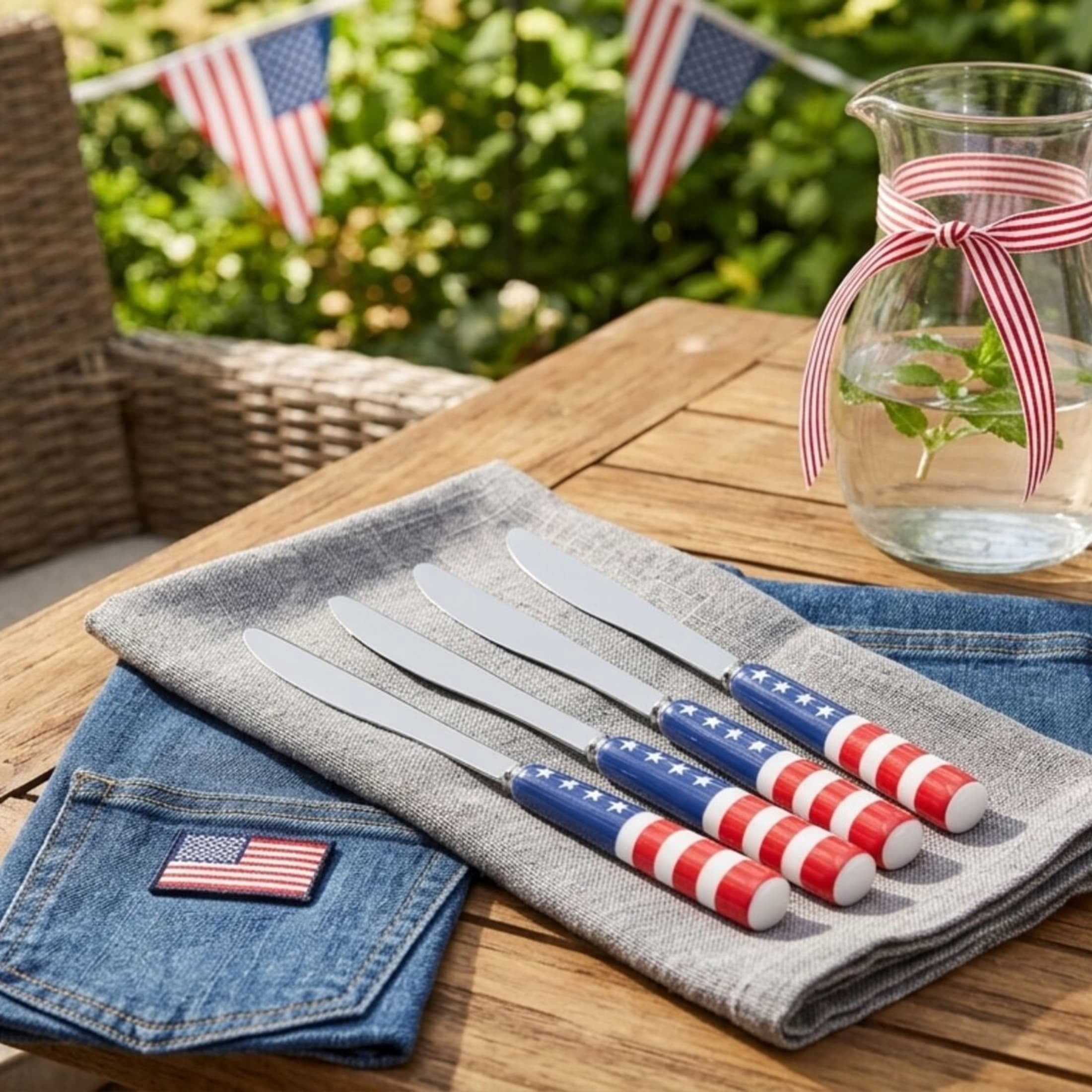 International Silver Stars and Stripes Ceramic Handle Spreader Set of 4
