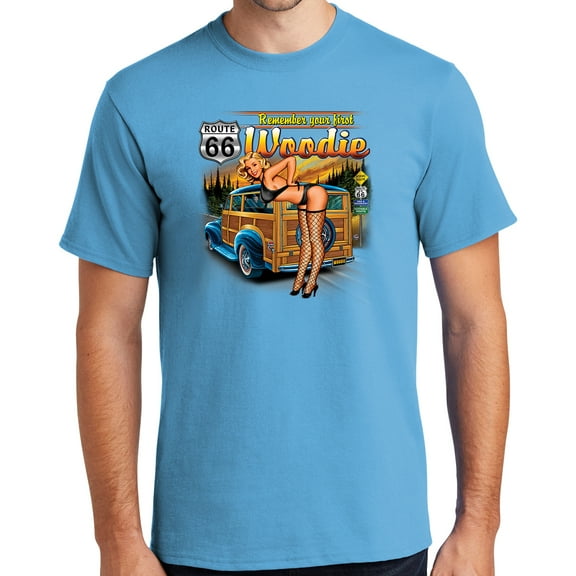 Buy Cool Shirts First Woodie Rt Route 66 Cotton T-shirt, 4XL Aquatic Blue - Tall
