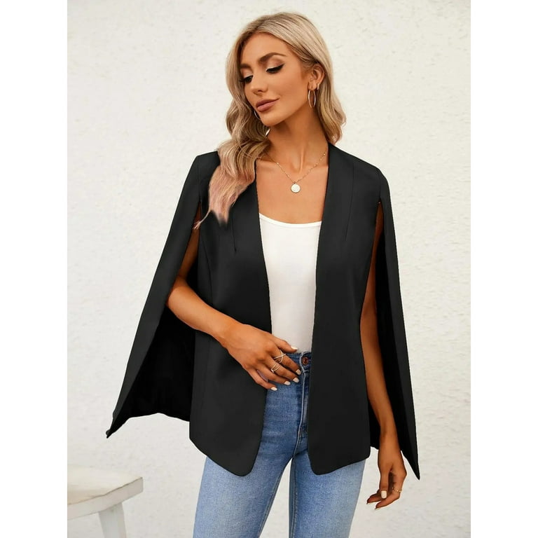 rrhss Womens Cape Blazer Split Sleeve Open Front Casual Jacket Coat Workwear Walmart