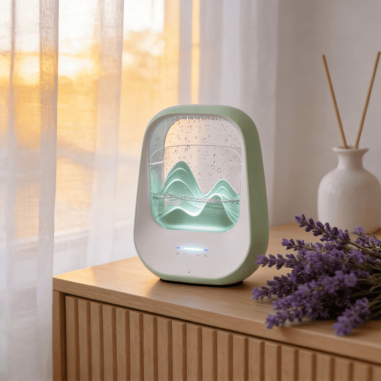 Rain Drop White Noise Machine with Humidifier, Bluetooth Speaker & Aroma Diffuser, 7-Color Mood Light and Nature Sounds for Bedroom, Office & Meditation, Mint Green