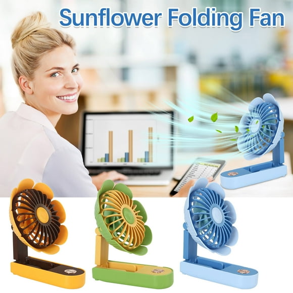 Ventilador plegable recargable USB de girasol - Ventilador portátil de escritorio y portátil de 3 velocidades con viento fuerte y funcionamiento silencioso