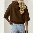 thumbnail image 6 of LEKWK Cropped Hoodie Women Drop Shoulder Short Sleeve Sweatshirt Drawstring Loose Fit Pullover Tops with Pocket Fall Casual Activewear Brown XXL, 6 of 7