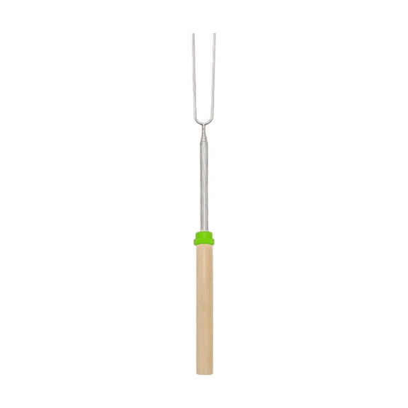 1 Pc Extendable Stainless Steel Roasting Sticks, Marshmallow Roasting Sticks Wooden Handle, S'mores Skewers Telescoping Forks for S'mores, Hot Dogs, Campfires and Fire Pits, 31.9 Inch, Green