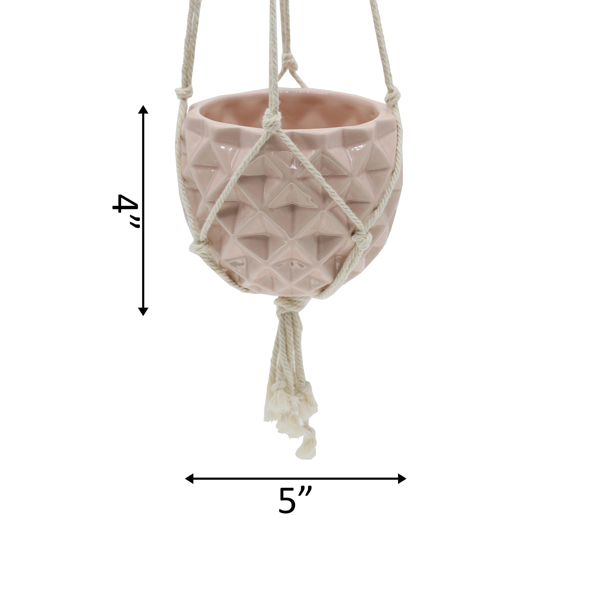 Flora Bunda  5 x 5 in. Ceramic Macrame Hanging Planter, Glass Blue
