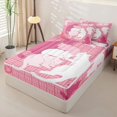 thumbnail image 3 of Manfei Pastel Cat Silhouette Zipper Twin Comforter Sets with Fitted Sheet and 2 Pillowcases, Grid Lattice Zipper Bedding Set, Pink White, Pink Reversible, 4pcs, 3 of 7