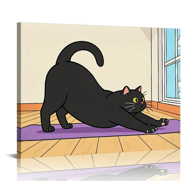 Hidden Frame Canvas Wall Art - Cute Black Cat Doing Yoga Cute Healing Style Popular Viral Home Bedroom Living Room Wall Decor Painting 8x10in
