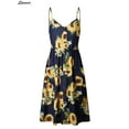 thumbnail image 3 of Spencer Women's Dress Summer Floral V-Neck Bohemian Spaghetti Straps Boho Tie Front Button Down Swing Midi Dress with Pockets "XL,Navy", 3 of 7