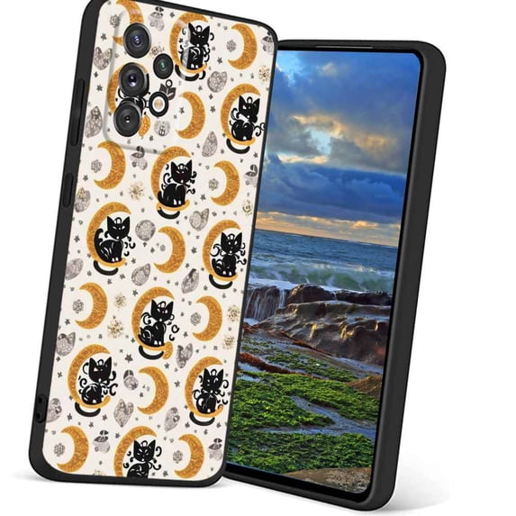 Mystic-cute-black-lunar-cats-5 Phone Case, Degined for Samsung Galaxy A52 5G Case Men Women, Flexible Silicone Shockproof Case for Samsung Galaxy A52 5G