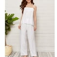 thumbnail image 3 of Defitshape Women's Cotton Pajama Set Summer Tank Pajamas Comfy Cute Cami Fall Cool Long High Waisted Lightweight 2 Piece White Medium, 3 of 4
