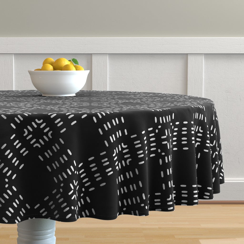 Black And White Cotton Sateen Circle Tablecloth by Spoonflower Wild Round Tablecloth Monochrome Typography by littlearrowdesign