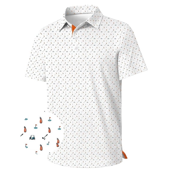 YAYUBA Boys Performance Polo Shirt Short Sleeve Moisture Wicking Active Casual Print Collared Golf Shirts for Boy Size 7-8 Years, White
