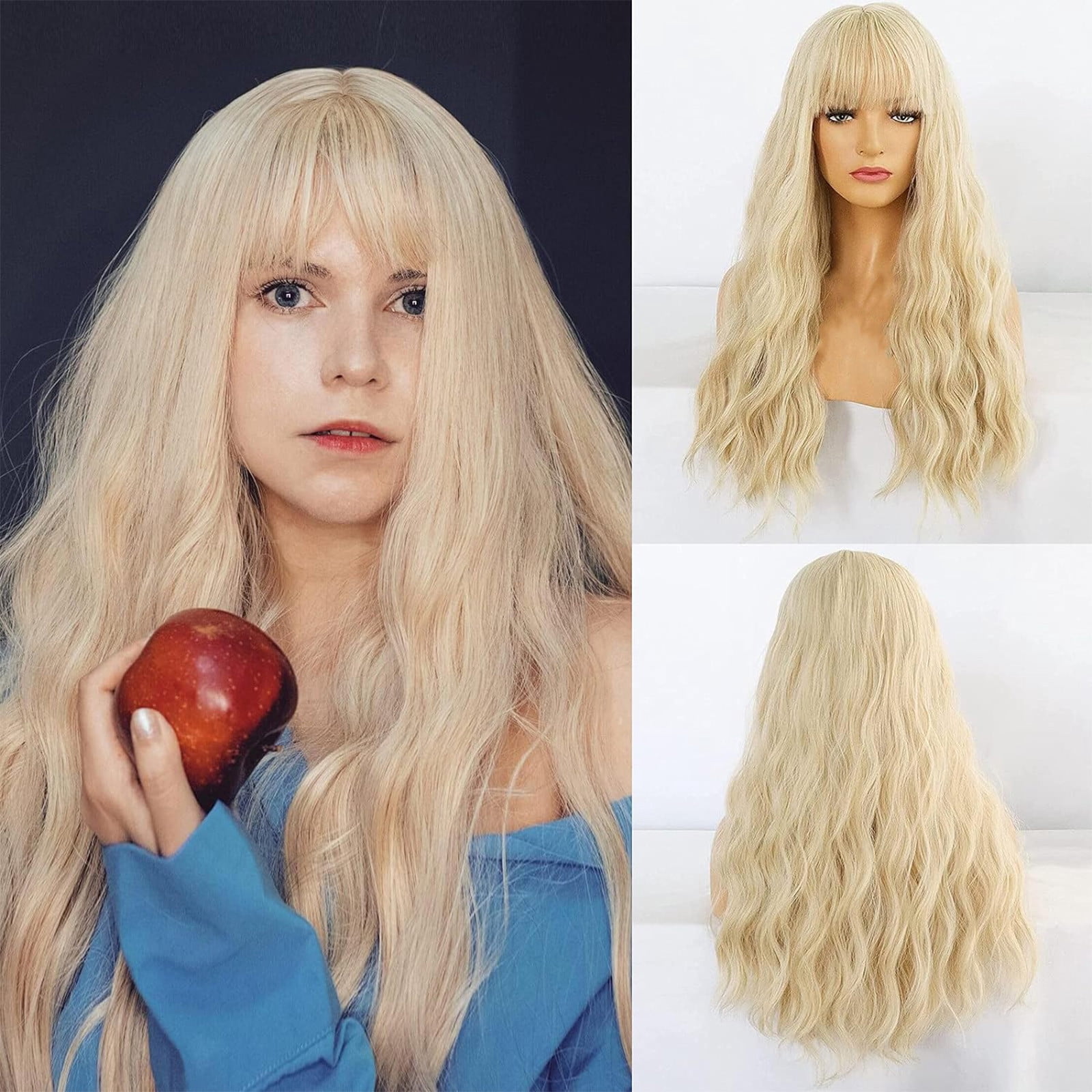 YSGFHGJW Wigs for Black Women,Long Curly Wig With Bangs Hair Wig For Women Synthetic Natural Wig Various Colors Available Daily Wear Party And Cosplay Soft Wig,Beige