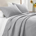 thumbnail image 4 of Ameha 3-Piece Quilt Bedspread Set Lightweight Embossed Floral Microfiber Coverlet Adult Queen Size Silver, 4 of 11