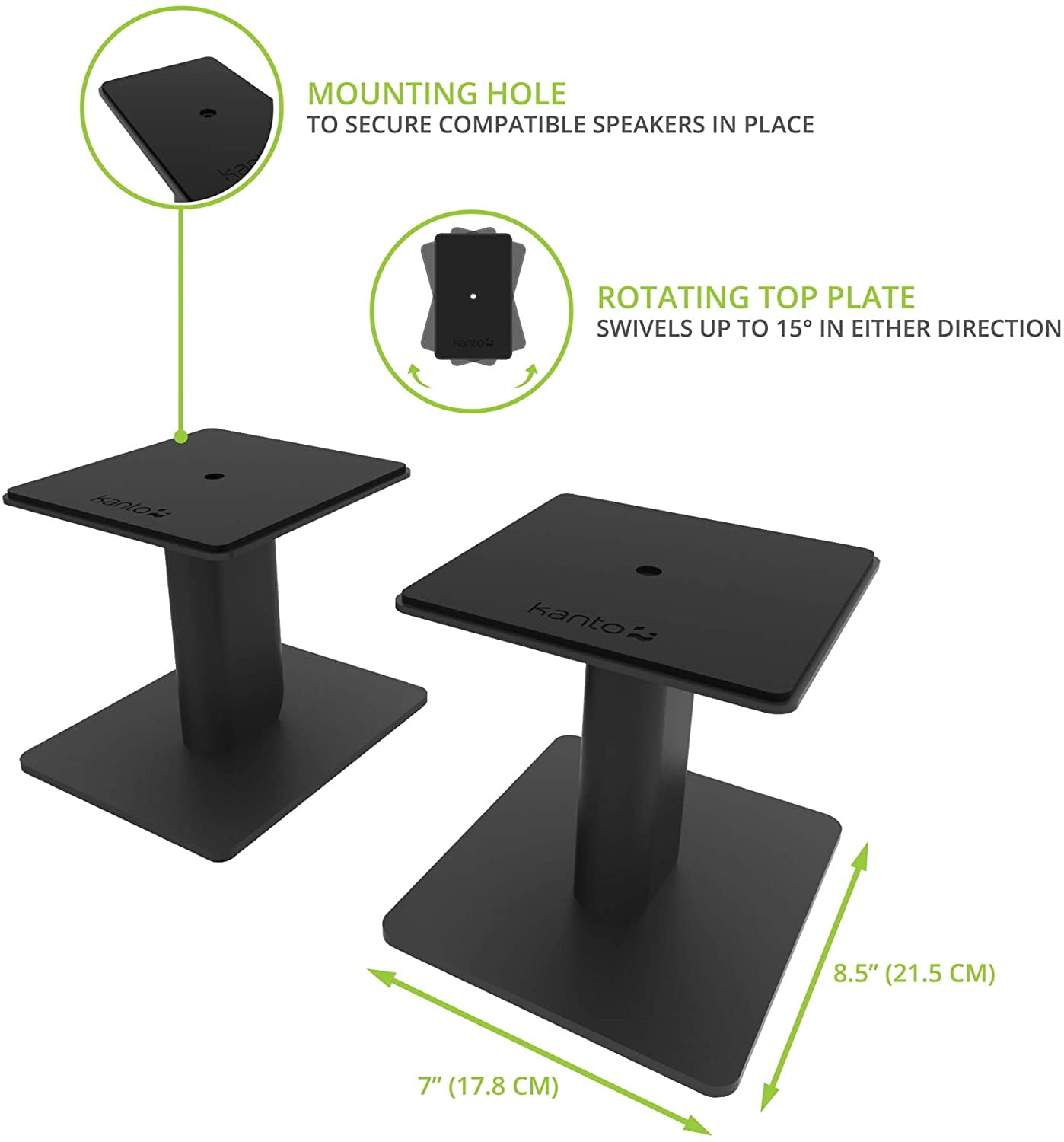 Kanto YU6MB 200W Bookshelf Speakers with Bluetooth - Matte Black (Pair) with Kanto SP6HD 6" Fixed-Height Desktop Stands for Bookshelf Speakers - Black (Pair) (2022)