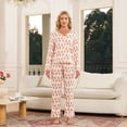 thumbnail image 5 of HEARTNICE Womens Pajama Sets Y2K Print, Long Sleeve Button-Down Pajamas Set for Women Soft Knit Loungewear(ORANGE MONKEY PRINT, M), 5 of 7