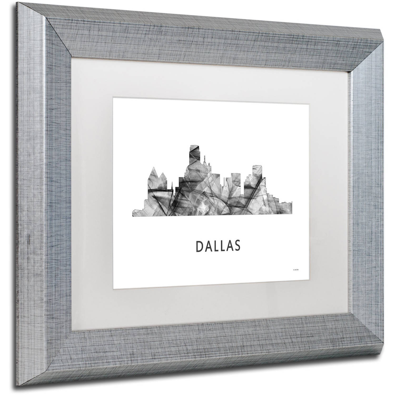 Trademark Fine Art 'Dallas Texas Skyline WB-BW' Canvas Art by Marlene Watson, White Matte, Silver Frame