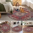 thumbnail image 6 of Boho Abstract Plant Round Living Room Rugs 4 ft, Vintage Red Blue Geometric National Medieval Trible Area Rug with Non-Slip Sturdy Edge Binding Round Carpet for Entryway Kitchen Bedroom Bathroom, 6 of 9