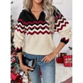 thumbnail image 4 of Women’s Christmas Chevron Striped Polo Collar Sweater, Long Sleeve Vintage Fair Isle Knit Pullover, 4 of 11