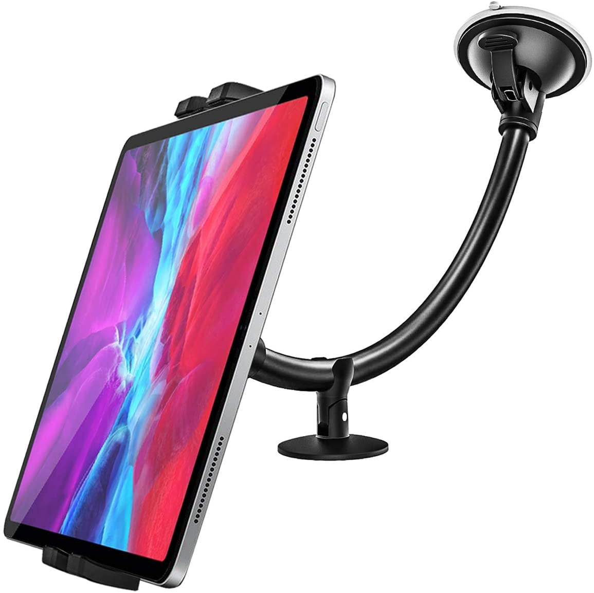 woleyi Windshield Car Tablet Mount Flexible Long Arm Car Suction Cup Holder Cell Phone Mount Compatible with iPad Pro 9.7, 11, 12.9 /Air/Mini, Galaxy Tabs, iPhone (4-13’’) etc