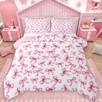 Castle Fairy Kawaii Bowknot Girl Full Size Comforter Sets 3-Piece,Dreamy Princess Bedding Comforter Set,Cute Pink Bow Lightweight Bedding Sets,Lightweight Room Decor,Reversible