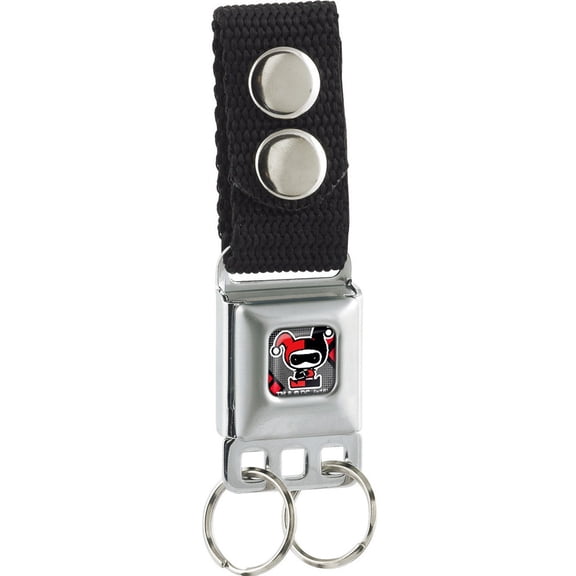 Chibi Harley Quinn Splits Dots Diamonds Full Color Black Gray Red Keychain One Size