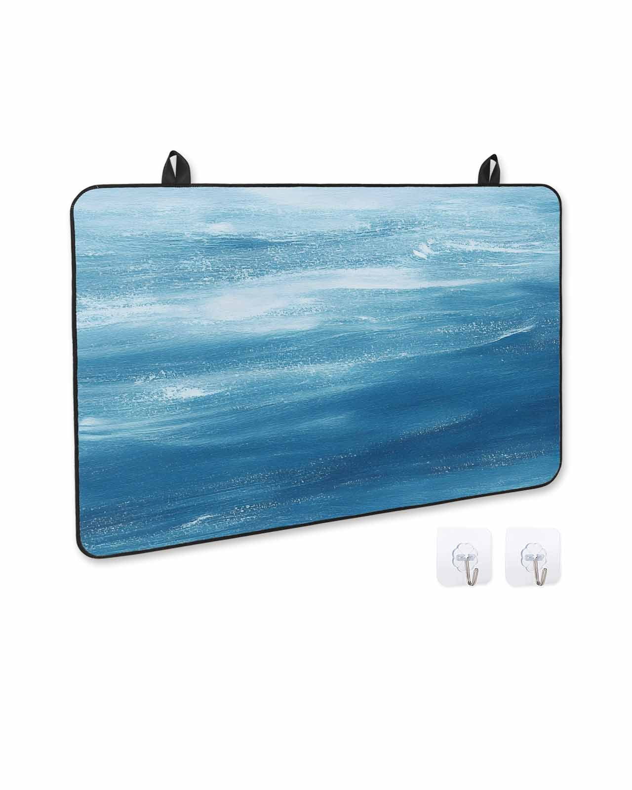 nqOlkjepod Large Induction Cooktop Protector Mat 36"x21", Blue Coastal Wave Stove Top Covers for Electric Stove, Modern Abstract Summer Ocean Stove Burner Cover Mats, Glass Top Stove Cover