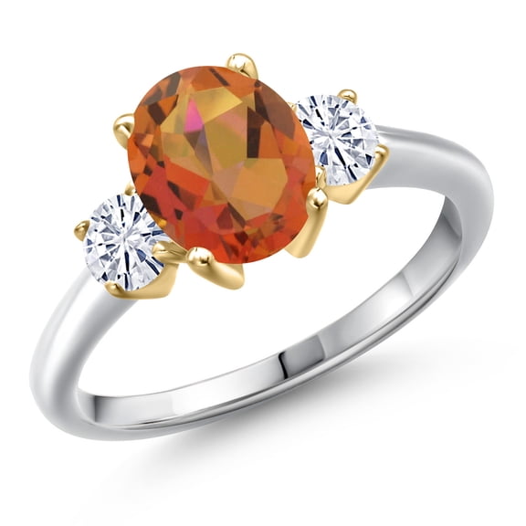 Gem Stone King 10K Two Tone Gold Twilight Orange Mystic Quartz and White Moissanite Engagement Ring for Women | 2.26 Cttw | Oval 9X7MM | Gemstone Birthstone | Size 8