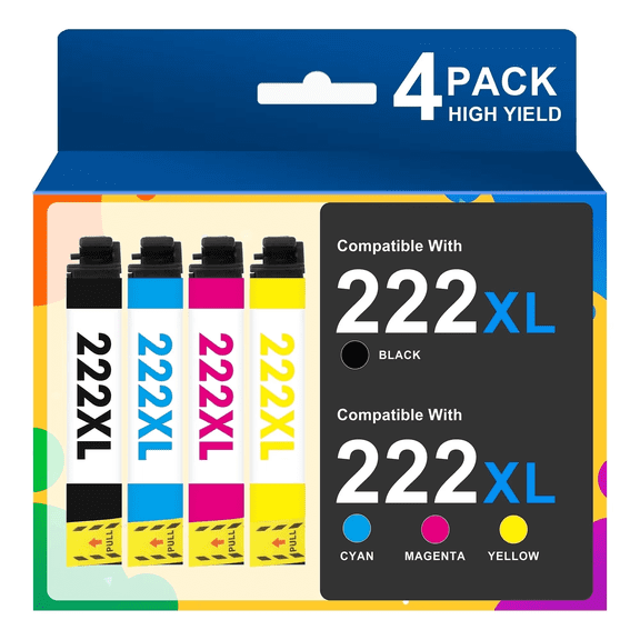 222XL Ink Cartridges Compatible for Epson 222 Ink Cartridge Combo Pack for Epson Expression Home XP-5200 Workforce WF-2960 Printer Ink ( Black Cyan Magenta Yellow)