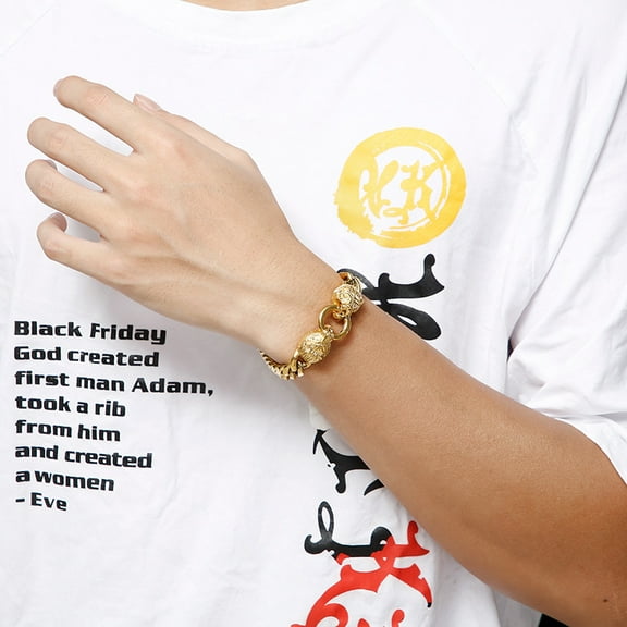 Massive Golden Color Double Wolf Head 14K Yellow Gold Bracelet for Men Curb Cuban Link Chain Bracelet Chain Jewelry Party Gifts Homme Bracelets