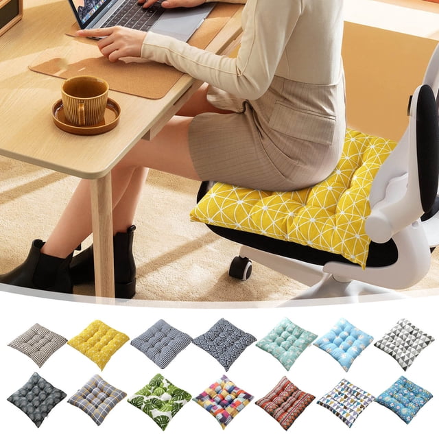Cojín grueso de asiento - 15,7 pulgadas cuadrados - Lino transpirable y almohadilla de espuma para silla de oficina y taburete - Suave, de soporte, uso para todas las estaciones