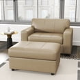 thumbnail image 2 of Roundhill Furniture Sakan Leather Upholstered 2-Piece Living Room Set, Cutler Chair and Ottoman, Beige, 2 of 11