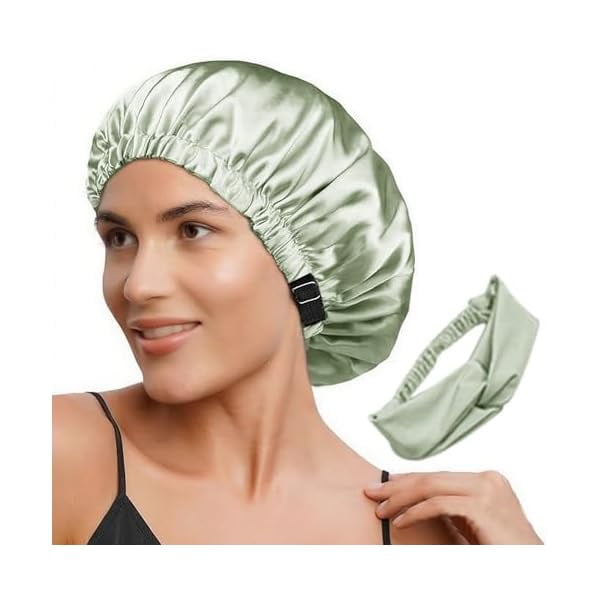 wonima11 2Pcs Satin Bonnet Silky Bonnets Hair Bonnet For Sleeping Double Layer Curly Hair Sleep Cap Womens Silk Night Hats