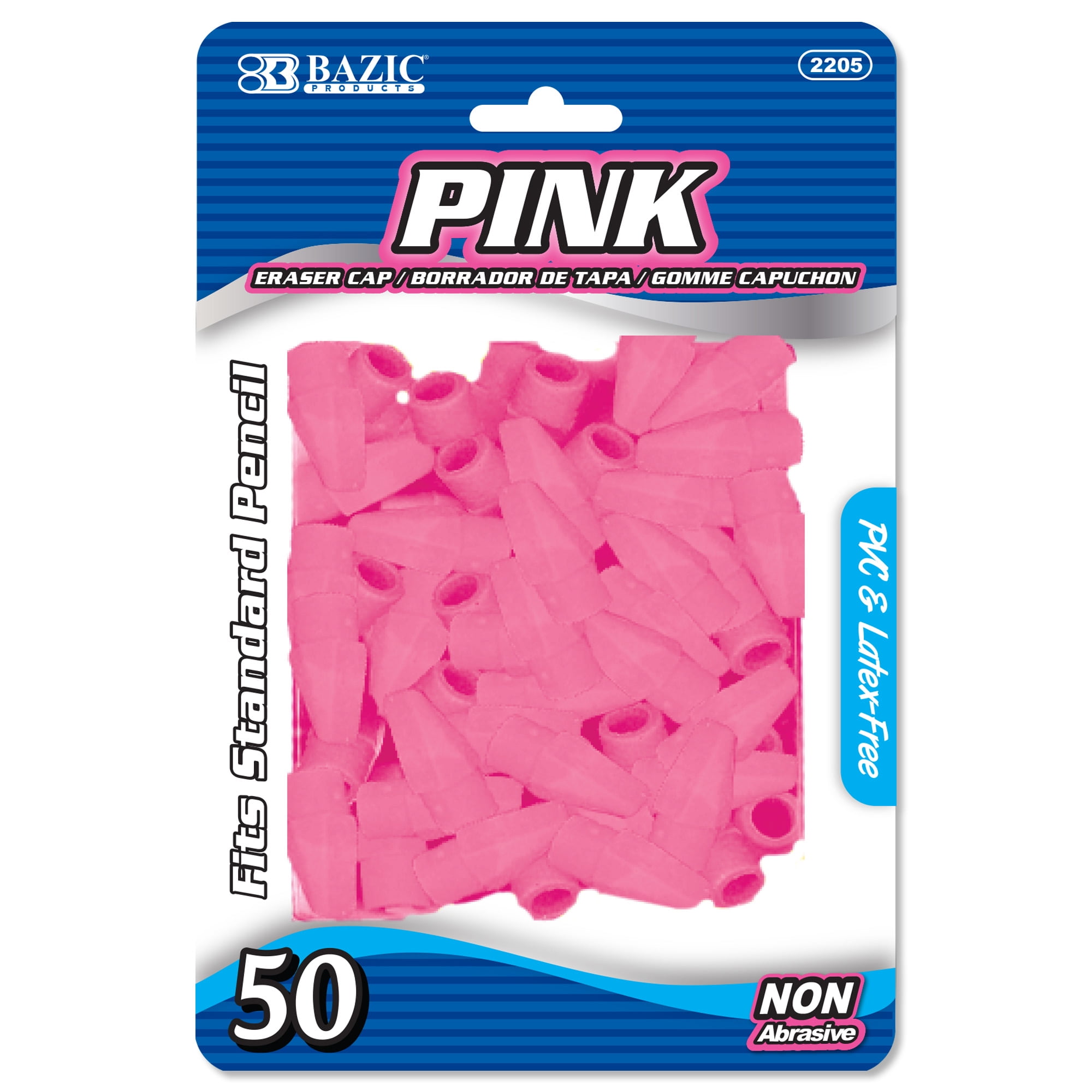 BAZIC Pink Eraser Top, Latex Free Pencil Tops Erasers Arrowhead, 50
