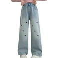 thumbnail image 3 of MKOSPLRT Y2K Jeans for Girl 5-15Y High Elastic Waist Wide Leg Jenas Stars Embroidery Distressed Denim Pants with Pockets, 3 of 10