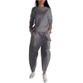thumbnail image 1 of cfhntfmh Women 2 Piece Sets Lounge Long Sleeve Back Drawstring Tops Fall Comfy Tapered Pants Plus Size Outfits, 1 of 7