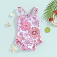 thumbnail image 2 of Bagilaanoe Toddler Baby Girl One-Piece Swimsuit Floral Print Sleeveless Swimwear 6M 12M 18M 24M 3T Kids Ruffle Bathing Suit, 2 of 6