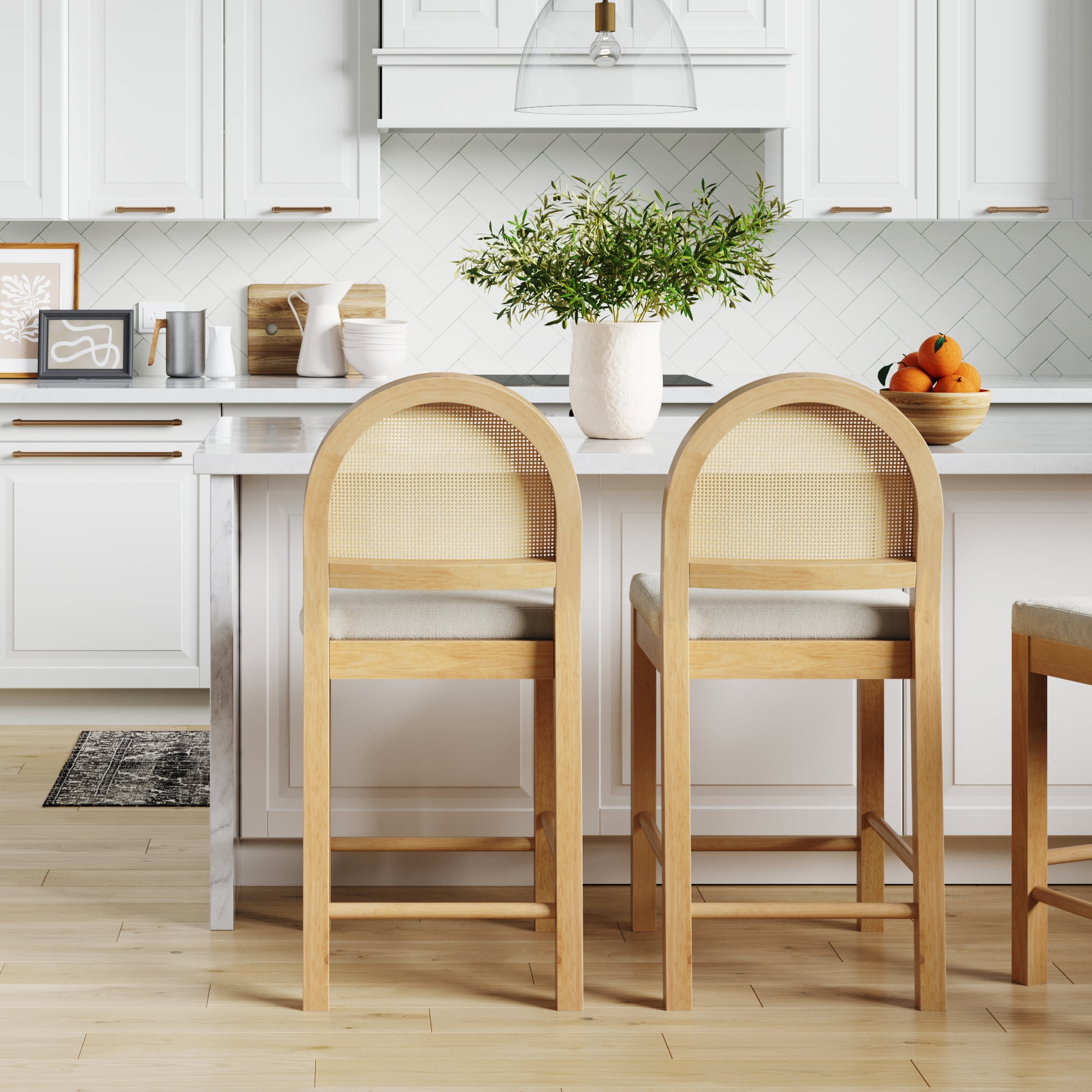 Nathan James Bailey Rattan Back Bar Stools, Natural Brown