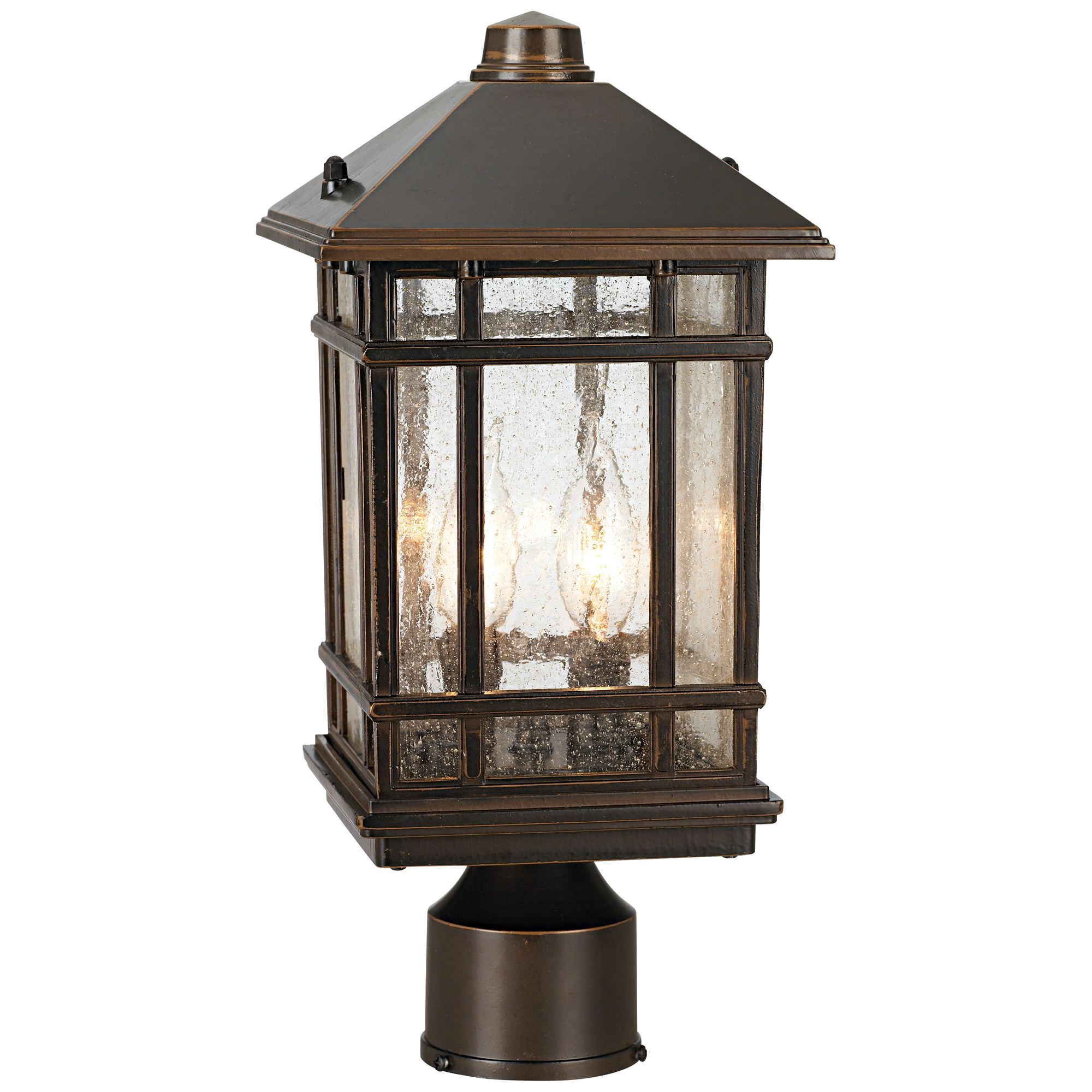 Kathy Ireland Sierra Craftsman Rustic Farmhouse Outdoor Post Light Rubbed Bronze 14" Seedy Glass for Exterior Barn Deck House Porch Yard Patio Home