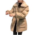 thumbnail image 2 of Black and Friday Clothing Sales Idoravan Women's Quilted Puffer Coat,Women's Loose Casual Thickened Warm Mid Length Cotton Jacket Long Sleeved Cotton Jacket Khaki XL, 2 of 7