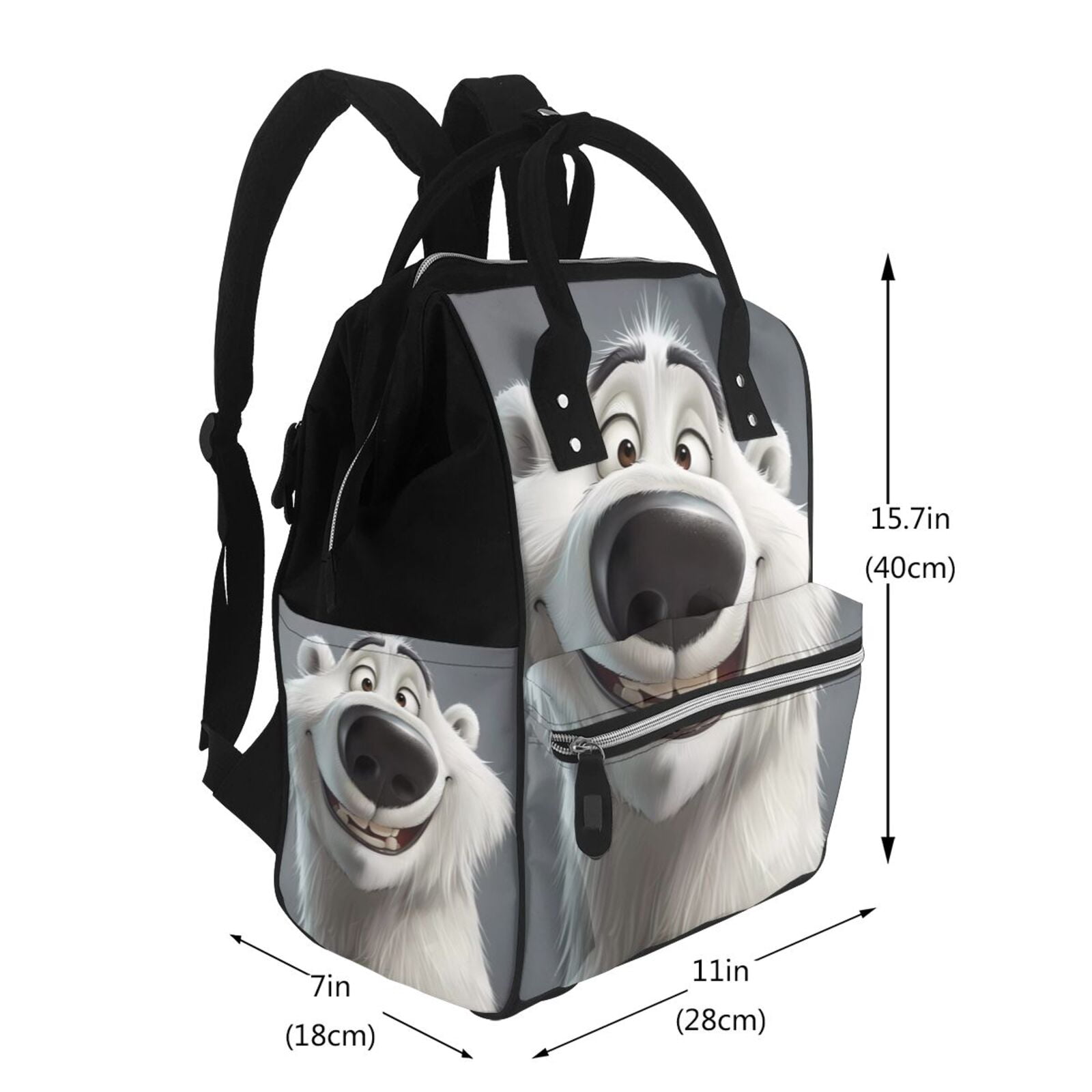 Fuzoiu Smiling Polar Bear Print Diaper Bag Backpack,Baby Essentials Travel Tote,Multi function Waterproof Diaper Bag, Travel Essentials Baby Bag - Unisex