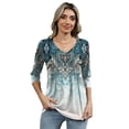 thumbnail image 7 of TEMOFON Womens 3/4 Length Sleeve Blouses Summer Dressy Casual V Neck Pleated Womens Tops Boho Floral Print Tops XL, 7 of 7