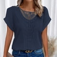 thumbnail image 2 of vigerkar Elegant Tunic Tops - Summer Short Sleeve Blouse for Women, Stretchy Casual Shirt with Crew Neck Navy, XL, 2 of 5